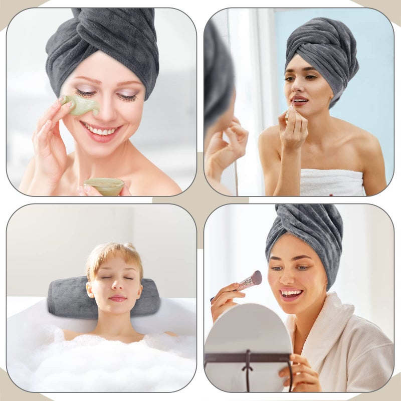 SUNLAND Microfiber Hair Towels Anti Frizz Hair Drying Towel Super Absorbent Fast Drying Turbans for Wet Curly Hair Soft Hair Towel Wrap with Elastic Band for All Hair Types 40 X 20 inches 2Pack Grey - Image 3